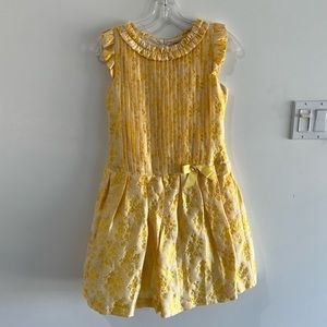 Girls Yellow Brocade Dress